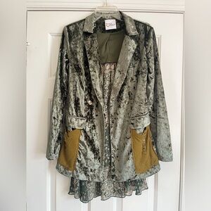 THE MORGAN FACTORY olive green velvet Chiffon back blazer jacket XS S